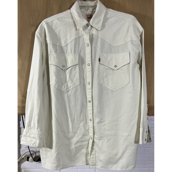 Levi Strauss  Women's Ivory Pearl Snaps Button Down LS Western Shirt Size Large - Picture 1 of 7